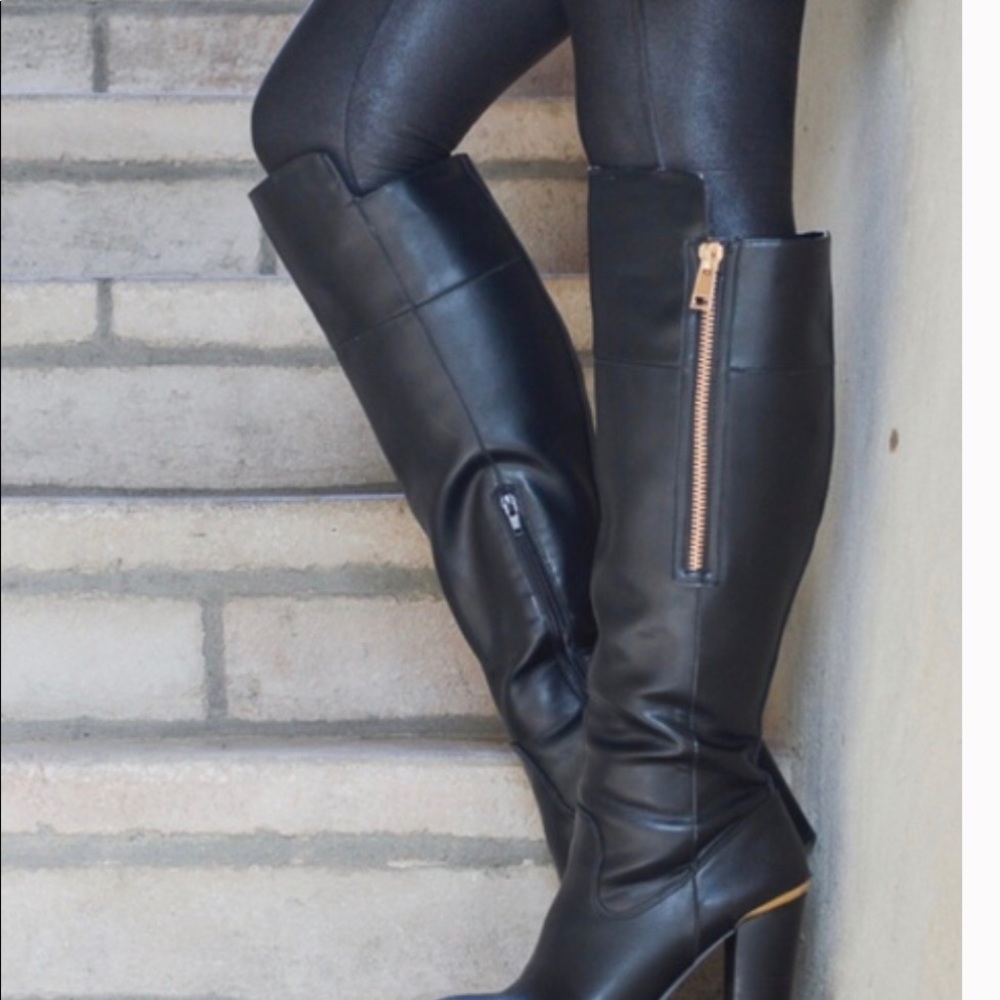 Aldo black/gold leather knee high boots
